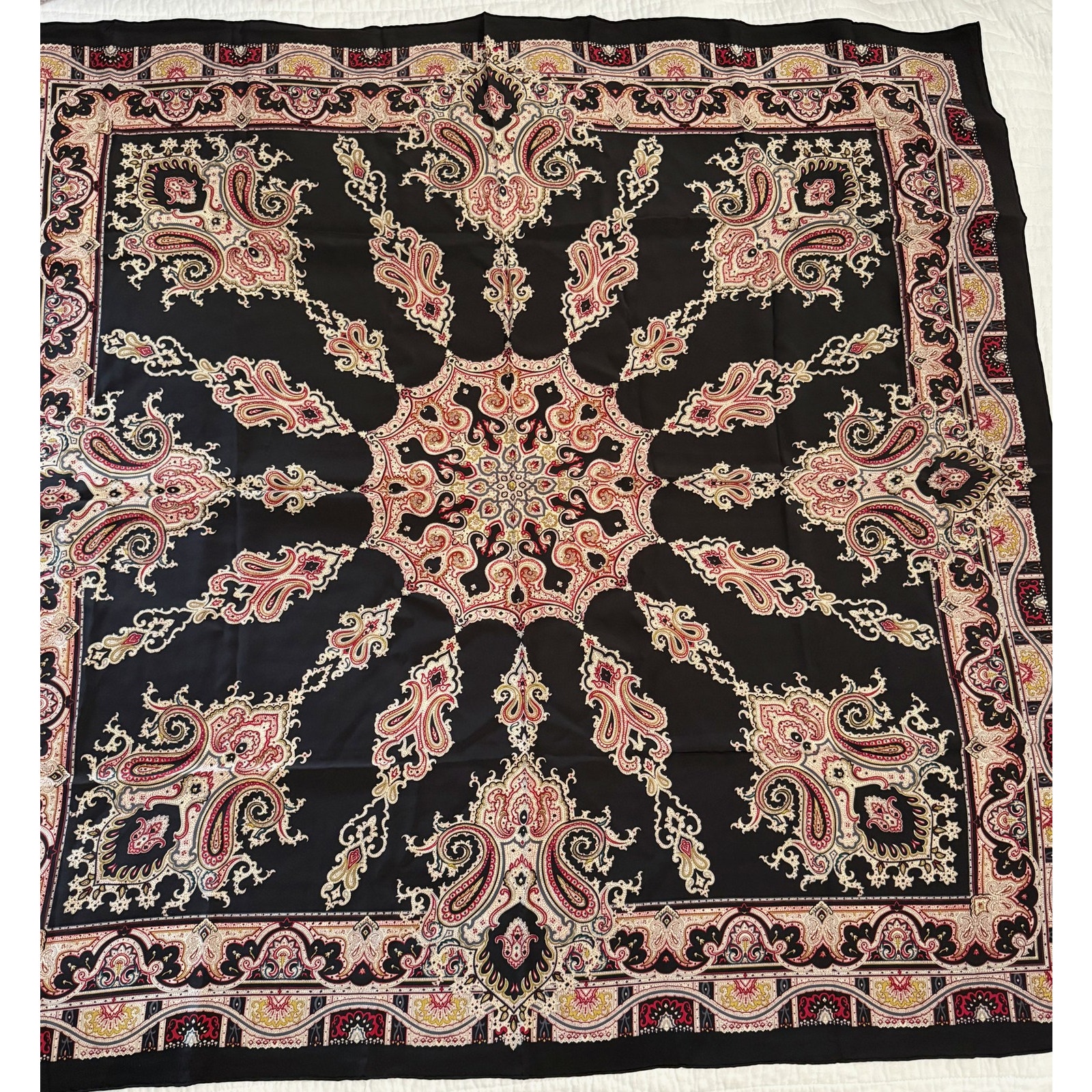 Vintage Christian Dior Scarf Womens One Size Black Silk Paisley Square Logo